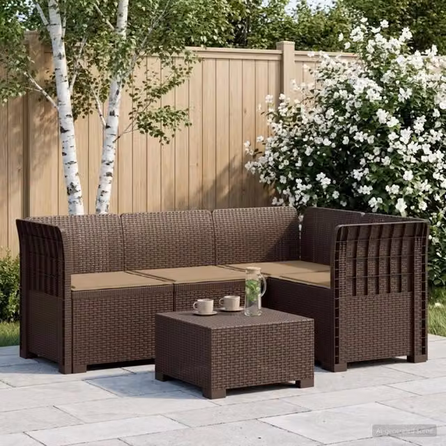 Divano da Giardino 4 Posti con Cuscini Aspetto Rattan PP 3443968