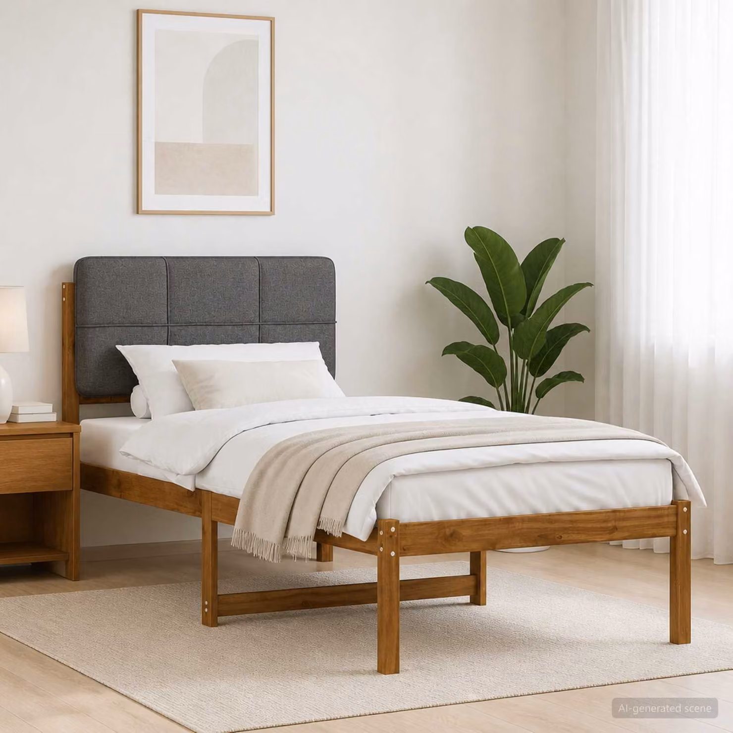vidaXL Letto con Testiera Rivestita Naturale e Grigio Chiaro