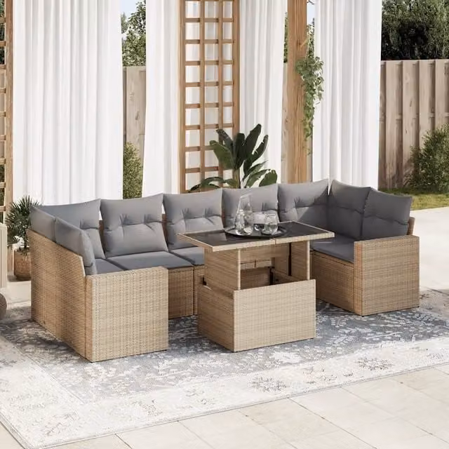 Set Divano da Giardino 8 pz con Cuscini Beige in Polyrattan 3326280