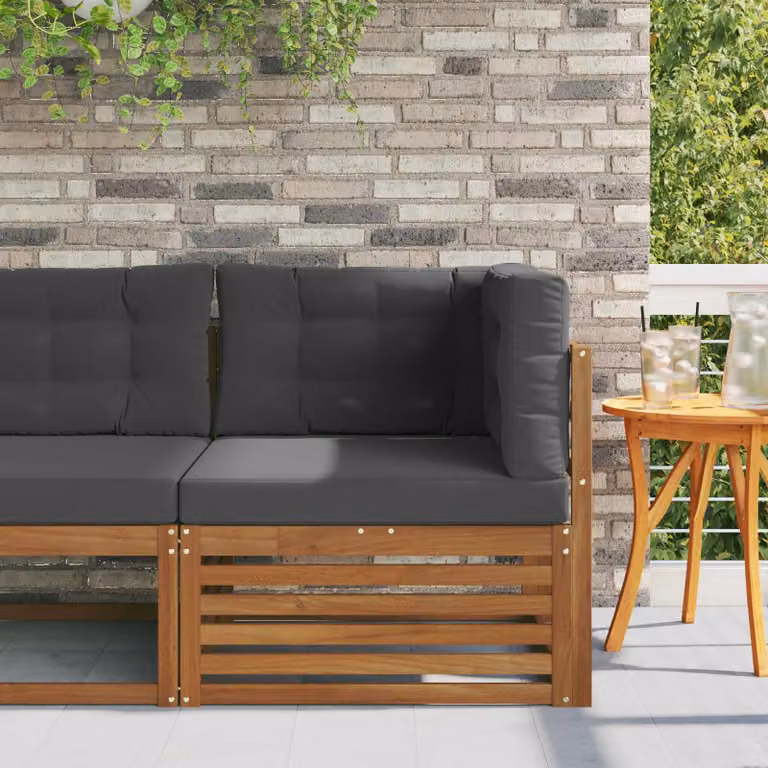vidaXL Divano angolare da esterno moderno in legno di acacia con cuscini inclusi, colori marrone, antracite o grigio