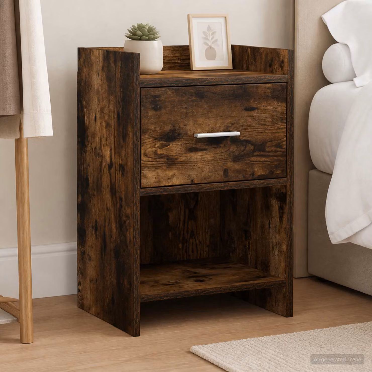 Comodino moderno vidaXL in rovere fumo e metallo, L 40 cm x P 30 cm x H 60 cm