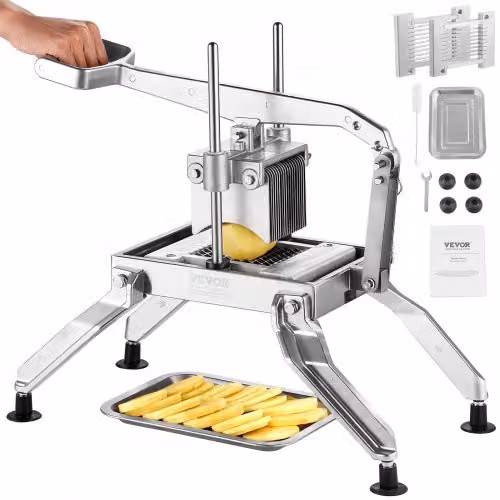 Affettatrice manuale per patate e verdura VEVOR in acciaio inossidabile e alluminio, colore argento, con base antiscivolo