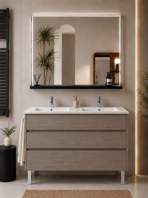 Mobile bagno con lavabo ORIGENBATH IMPERIA senza specchio 120x45 cm doppio lavabo rovere smoky