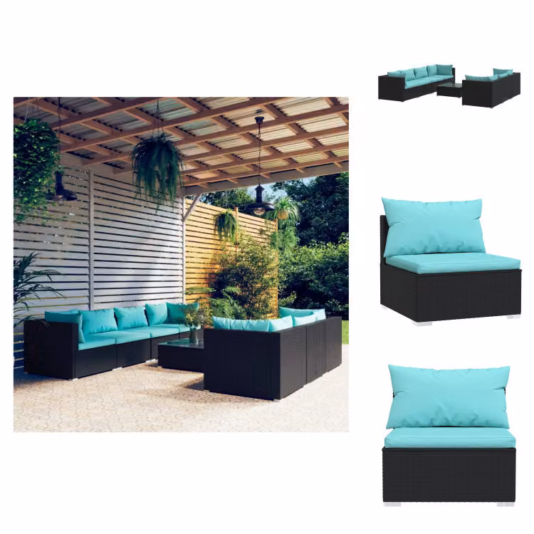 vidaXL set salotto da giardino 8 pezzi con cuscini in poly rattan nero - Set di mobili da giardino
