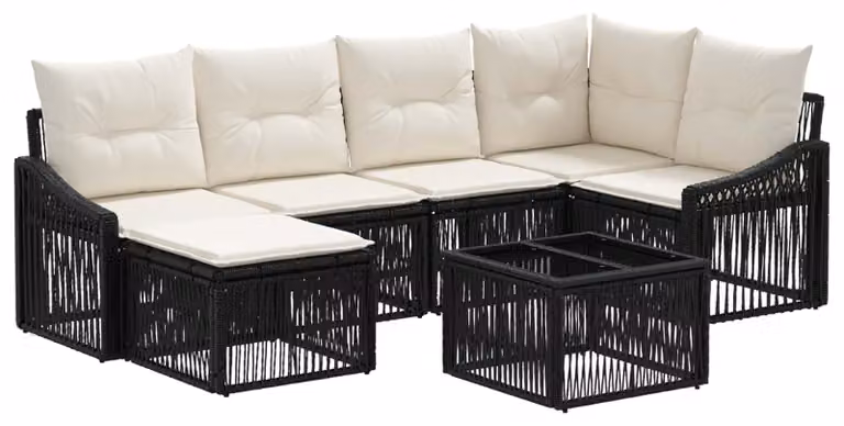 Set Divano da Giardino 7 pcs Nero polyrattan