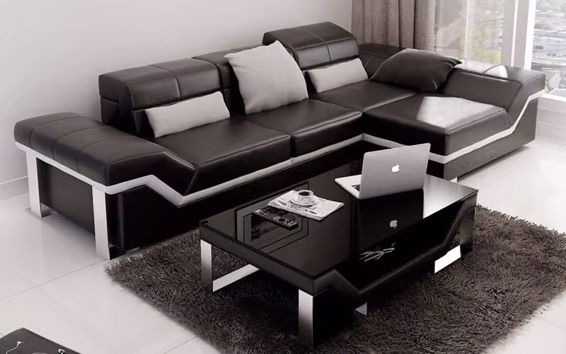 Ledersofa Sofa mit USB,Wohnlandschaft Ecksofa Garnitur Design Modern Sofa K5007F