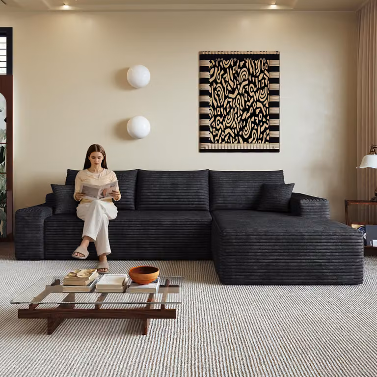 Divano angolare modulare senza braccioli, 270 cm, forma a L, seduta profonda, senza necessità di montaggio, divano compattabile (beige)