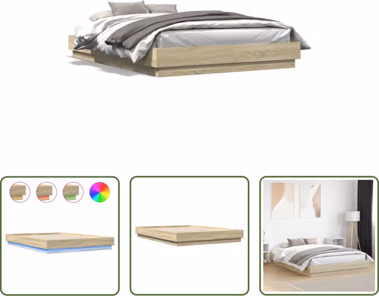 The Living Store Struttura letto con LED rovere Sonoma 120x200 cm