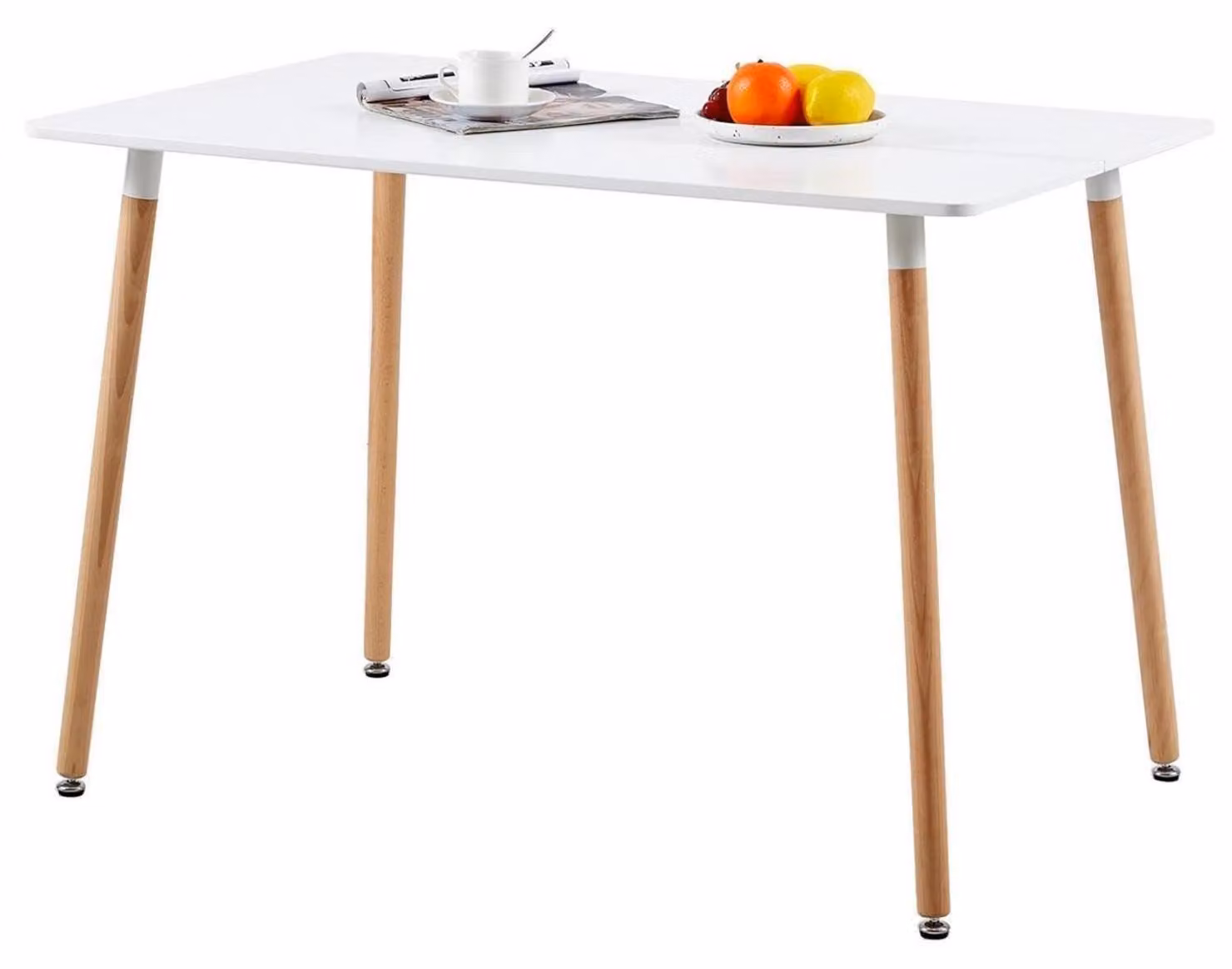 Tavolo da pranzo rettangolare in MDF bianco, con gambe in legno di faggio, dimensioni 110 x 70 x 73 cm, adatto per 4-6 persone