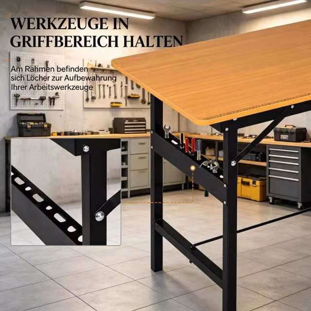 Tavolo da lavoro pieghevole REDOM in MDF e metallo, Nero/Giallo, L 100 x P 60 x H 75,5 cm – 1