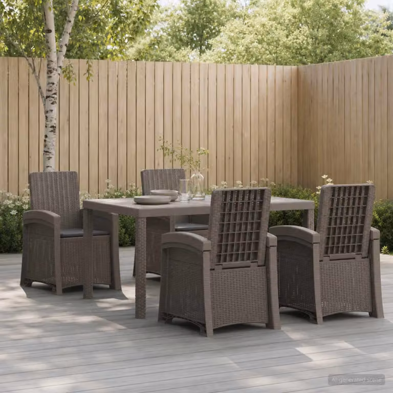 Set da pranzo per giardino e terrazzo vidaXL in polyrattan da 5 pezzi, colore grigio e antracite