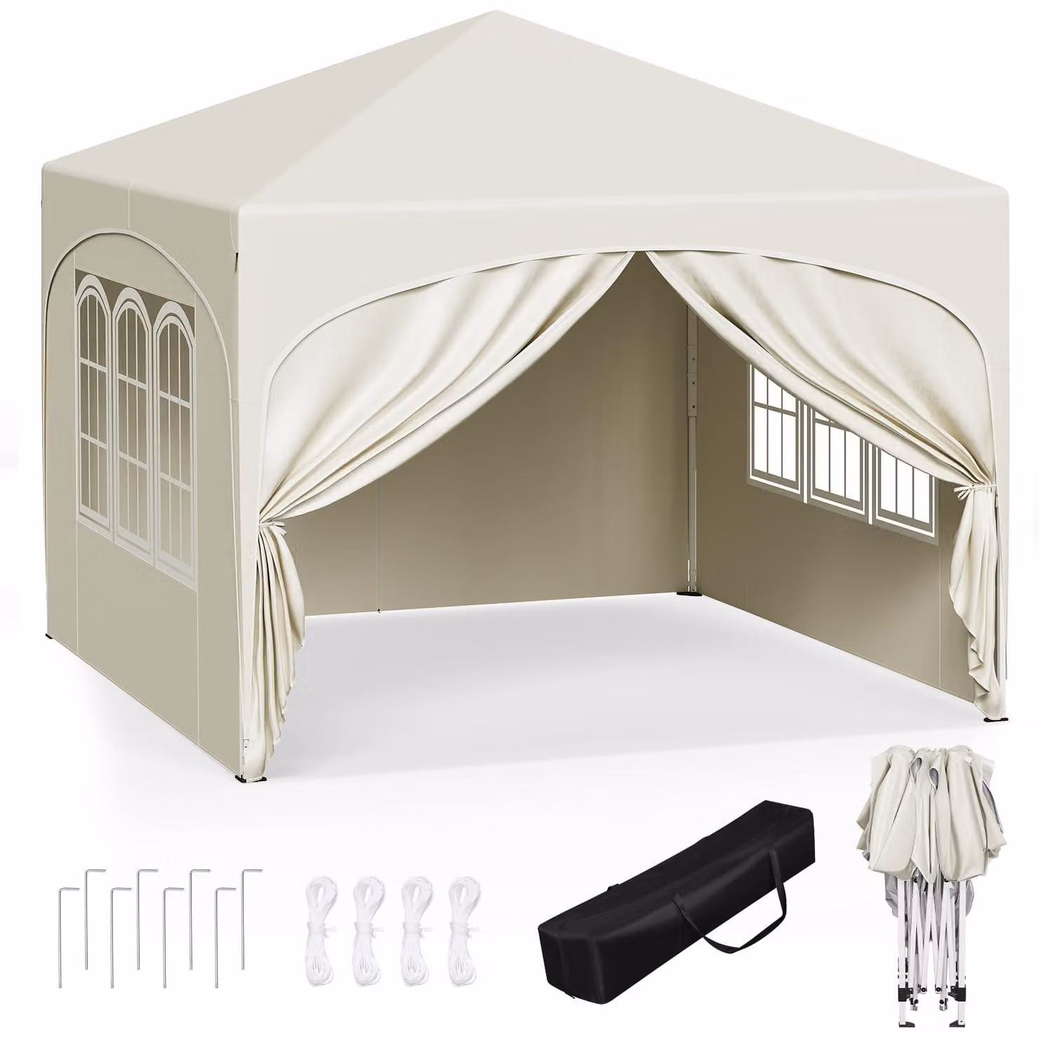 Gazebo pieghevole - Tenda per feste 3 x 3 m - Beige - Tetto impermeabile