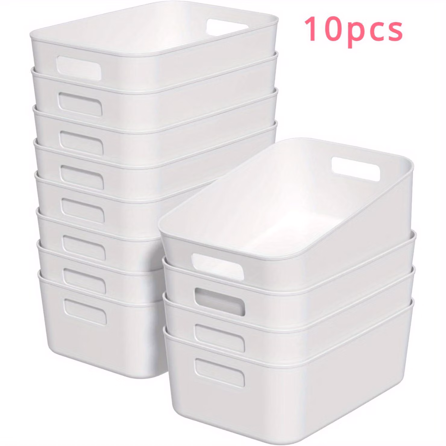 10 cestini bianchi, contenitori, impilabili, in plastica, adatti per ufficio, cucina, garage, lavanderia.