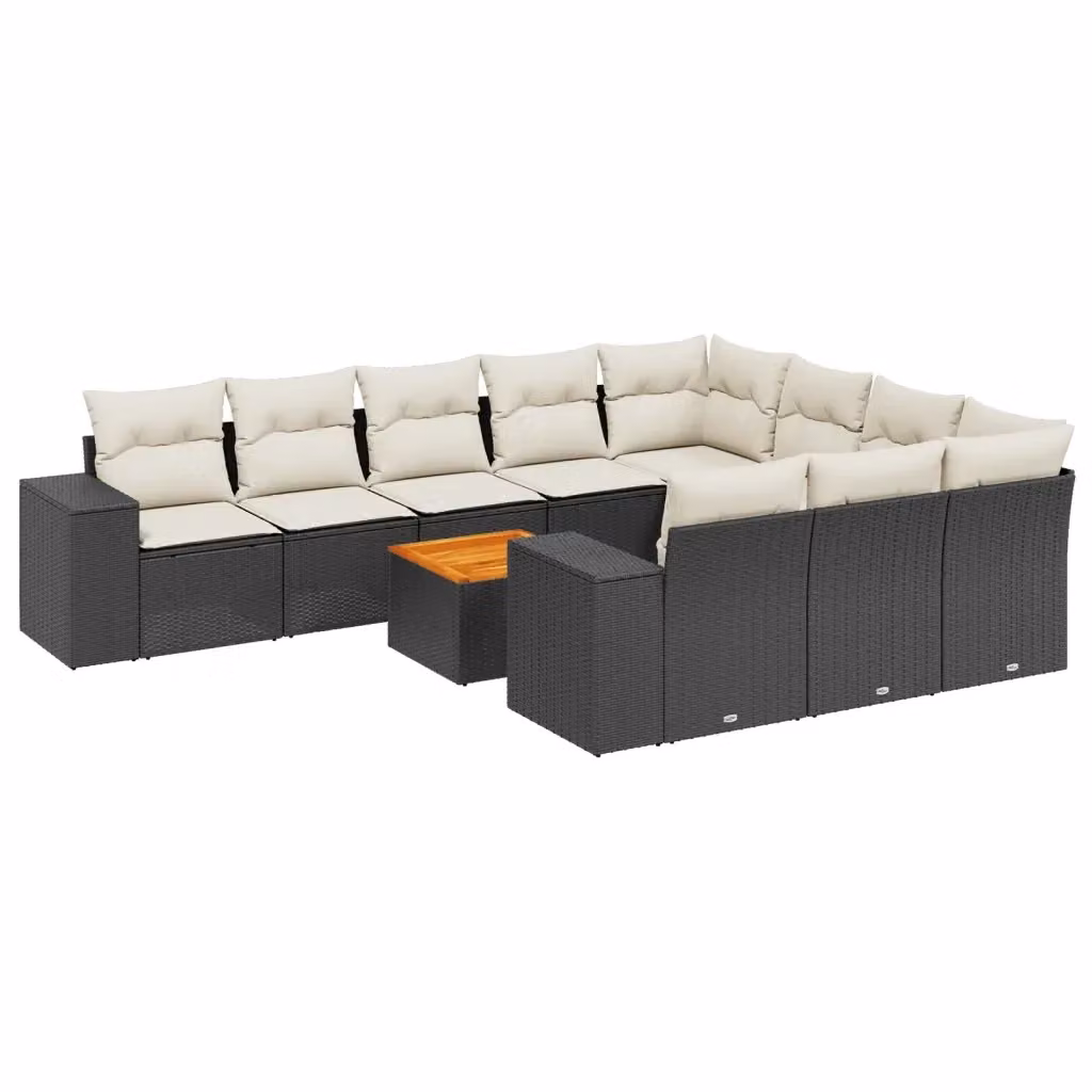 vidaXL Set Divani da Giardino 11 pz in Polyrattan Nero con Cuscini e Tavolino da Esterno – 2