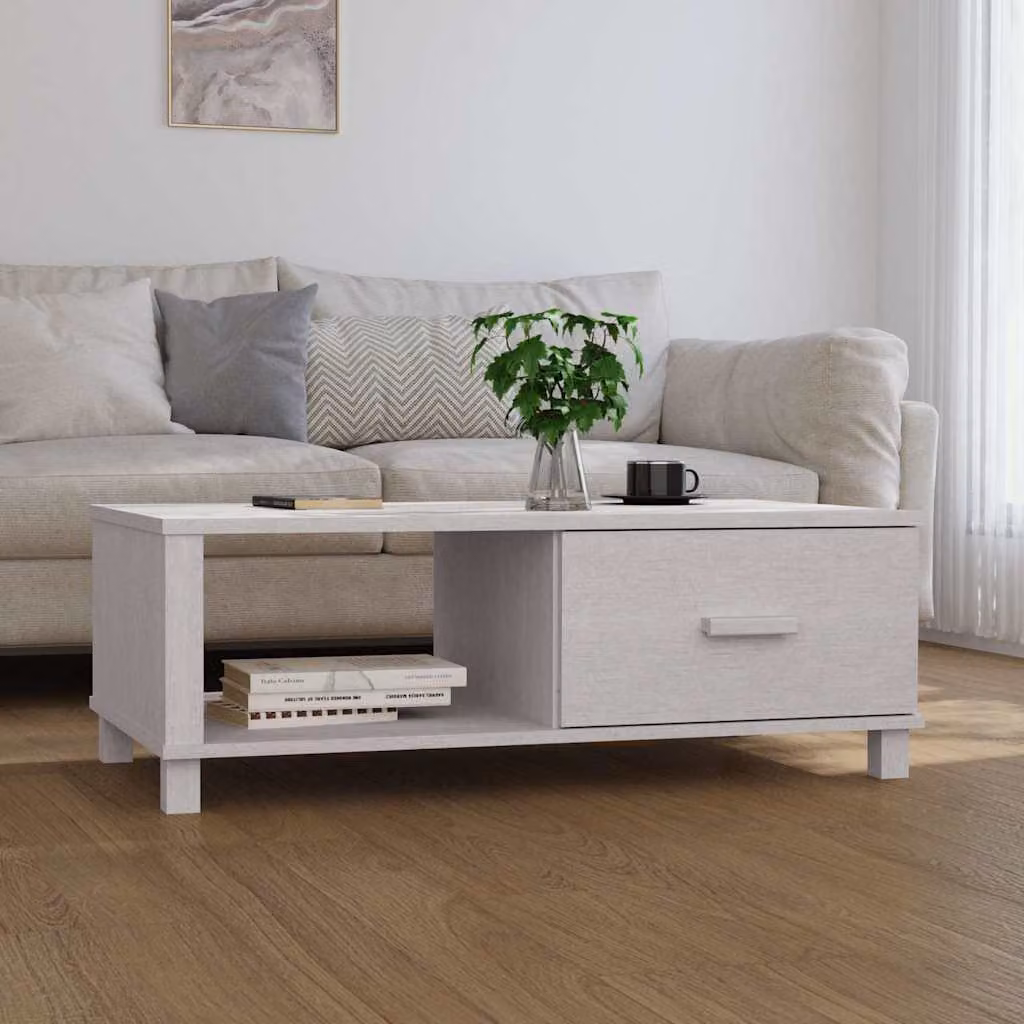 Tavolino vidaXL HAMAR Bianco in Legno Massello di Pino, L: 100 cm, P: 55 cm, H: 35 cm