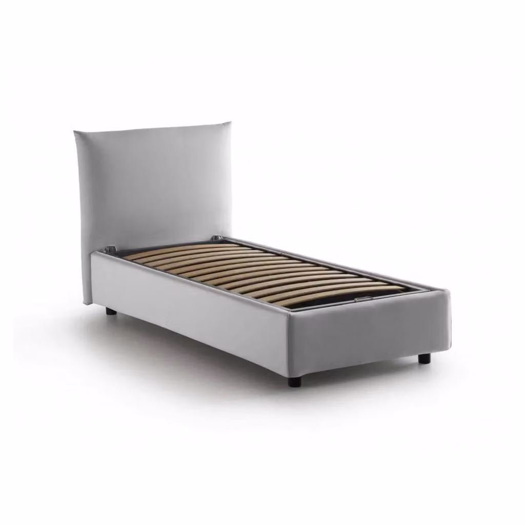 Letto singolo contenitore Alisech Talamo Italia con rivestimento in tessuto bianco e apertura laterale, adatto per materasso 80x190 cm – 2
