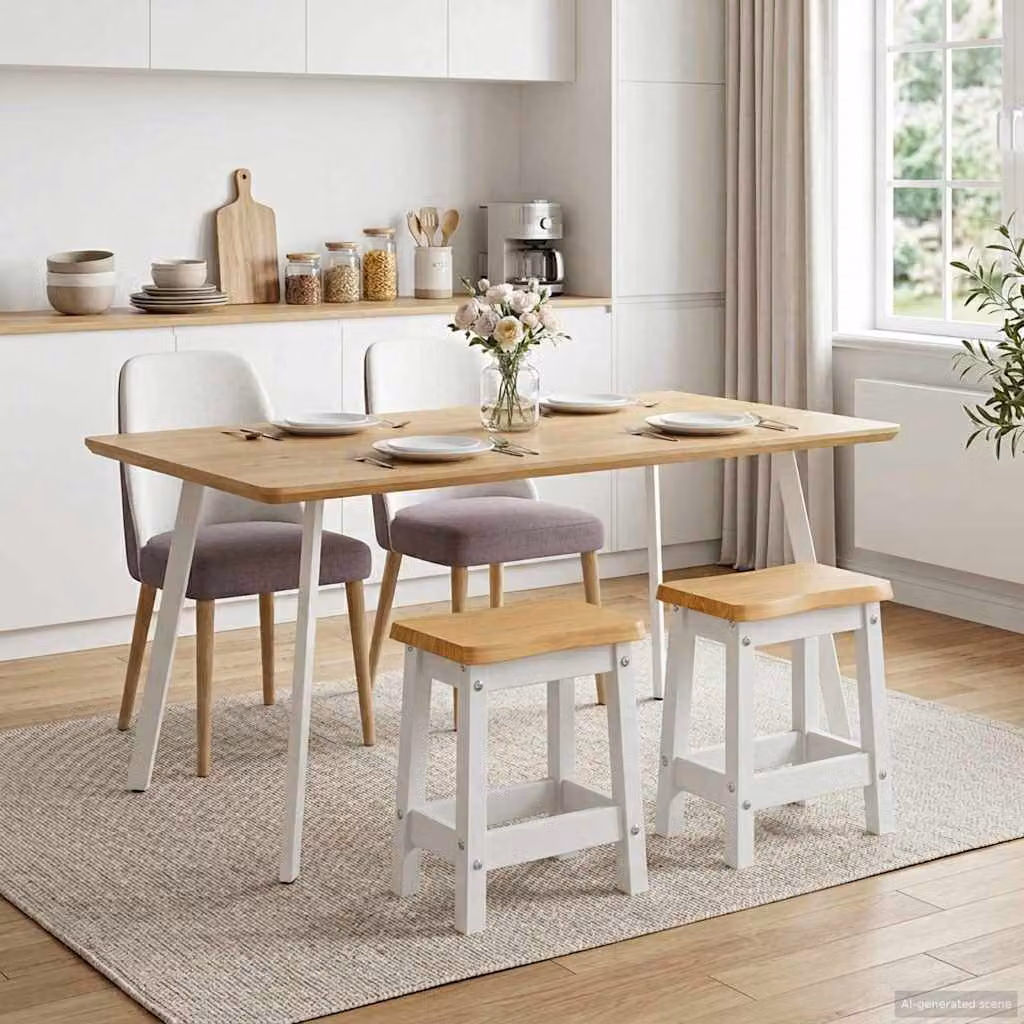 Set di 2 sgabelli da bar EKAI vidaXL in legno di pino e tessuto bianco L/P/H: 40 x 29 x 45,5 cm