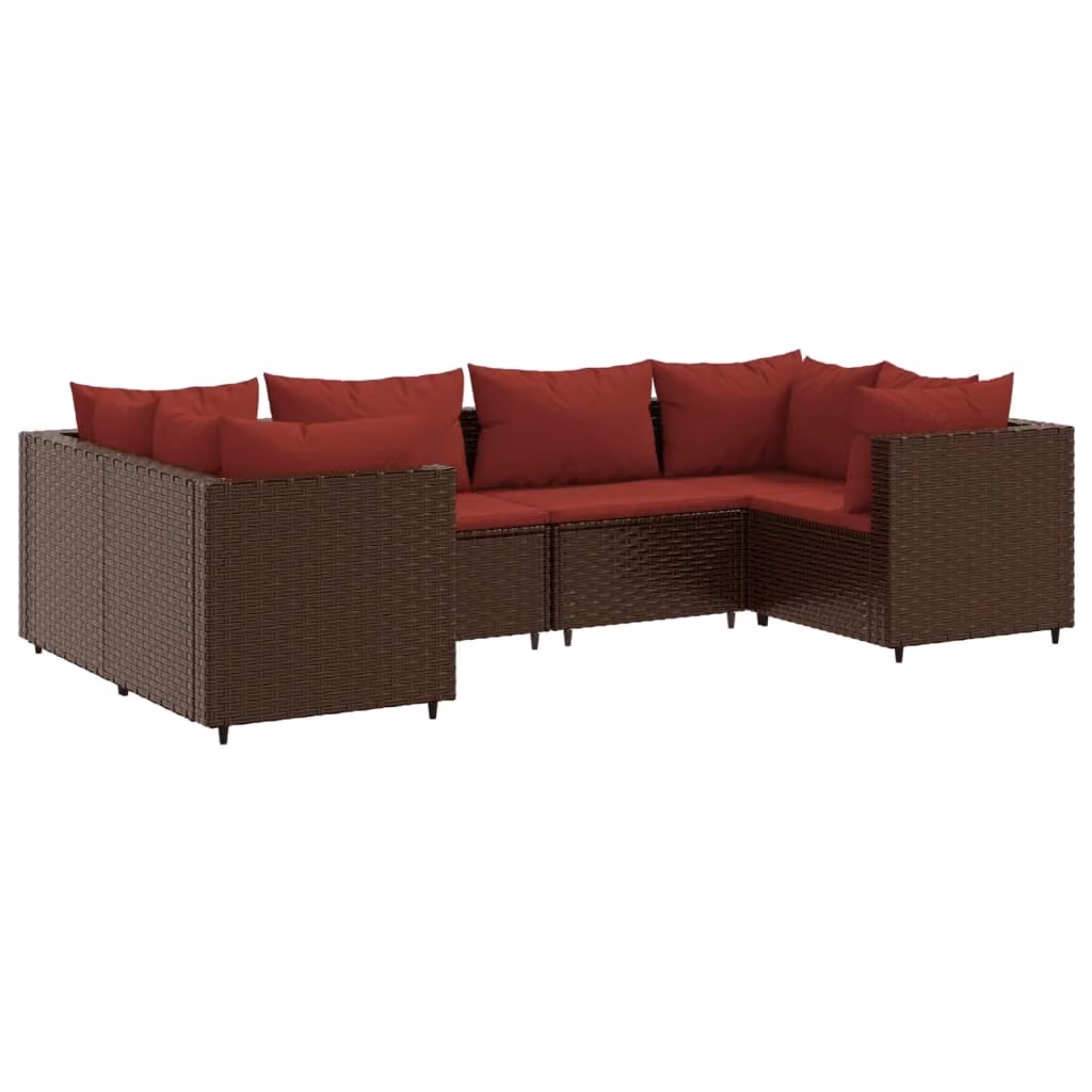 Set Mobili da Giardino 6pz con Cuscini in Polyrattan Marrone