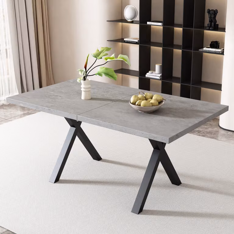okwish Tavolo da pranzo rettangolare, tavolo da cucina con gambe in metallo, tavolo per sala da pranzo e soggiorno, 140x80x76 cm, grigio