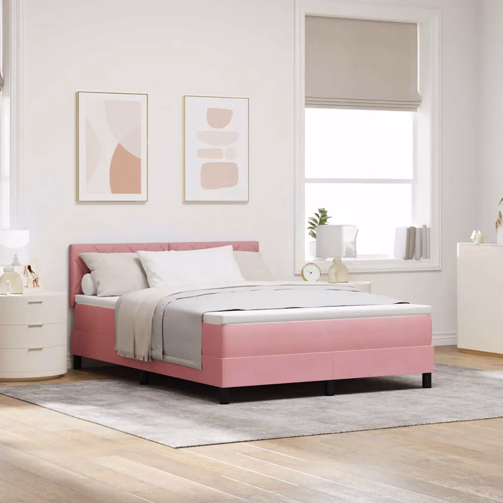 Letto a molle con testiera vidaXL in velluto rosa L/P/H: 190 x 140 x 143 cm