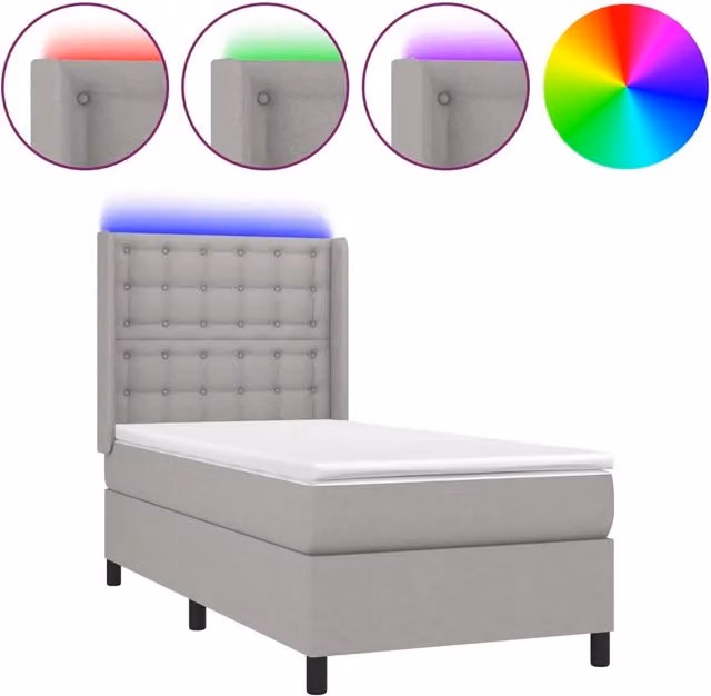 Letto singolo | Letto per adulti | Letto a Molle Materasso e LED Grigio Chiaro 80x200 cm Tessuto