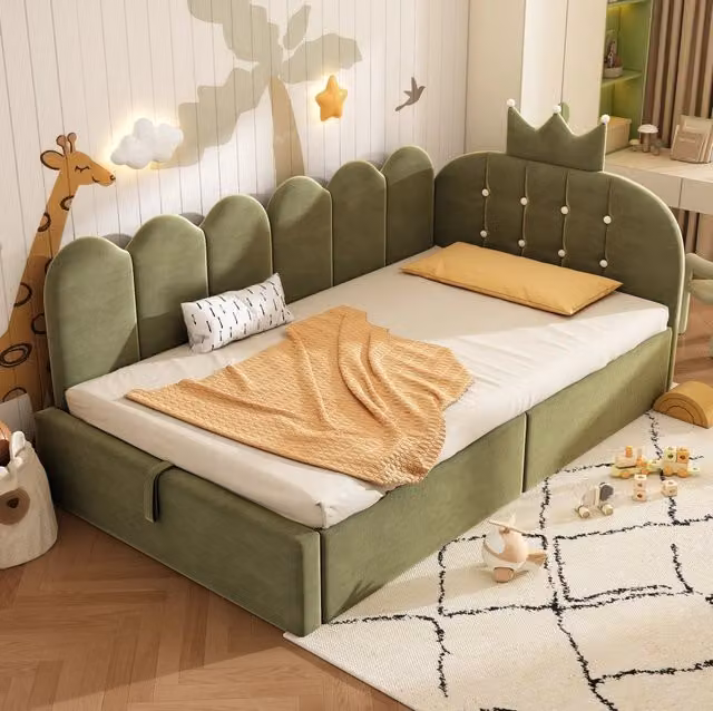 Letto singolo moderno con contenitore idraulico in velluto verde L/P/H: 209 x 90 x 96 cm – 1