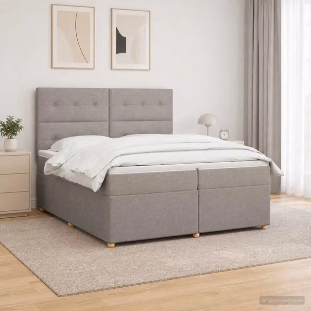 Letto box spring con materasso ibrido vidaXL in tessuto beige e grigio L/P/H: 200 x 200 x 140,5 cm