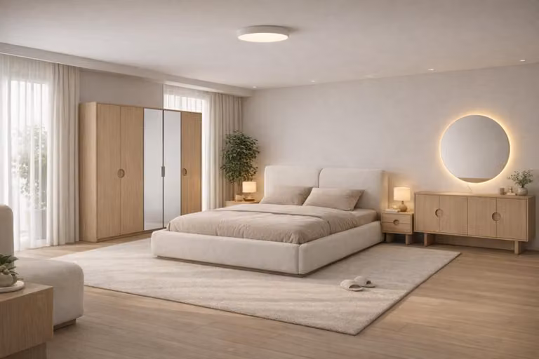 Set da camera da letto Lux Elegante: letto, armadio, comodini e specchio