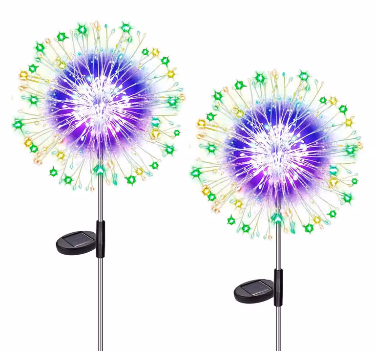 Set di 2 lampade solari con 120 LED, effetto fuochi d'artificio, grado di protezione IP65