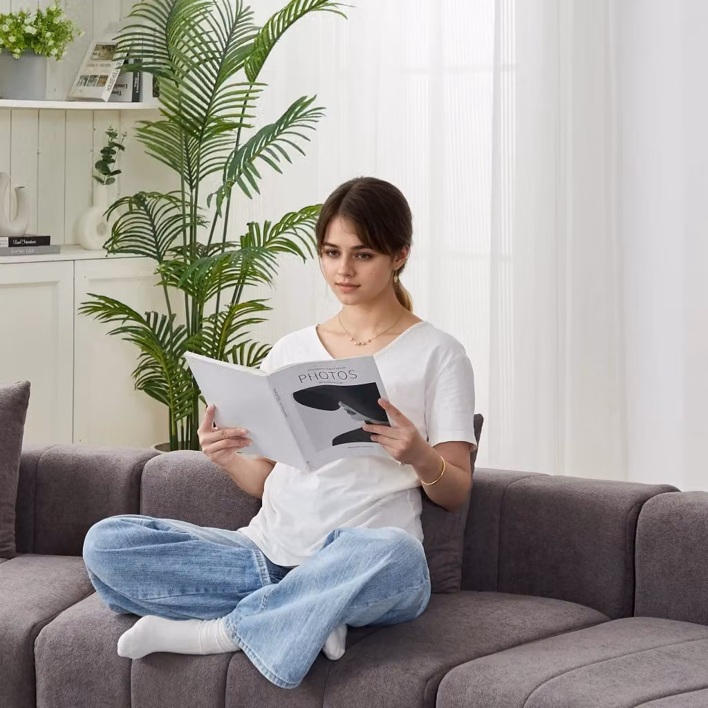 Divano modulare WISHDOR in tessuto grigio con design minimalista e cuscini inclusi – 2