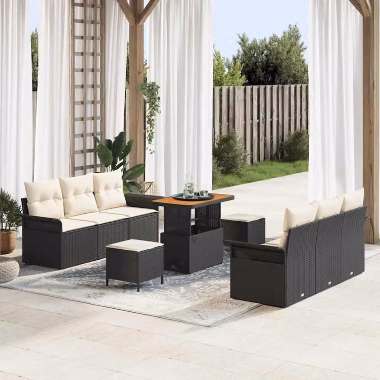 Maison Exclusive - Set da giardino composto da 9 pezzi, divano in rattan sintetico nero