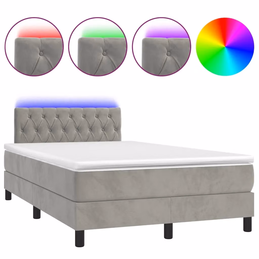 Letto Ibrido con Materasso vidaXL in Velluto Grigio Chiaro con Illuminazione LED e Porte USB L/P/H: 120 x 200 x 203 cm – 2