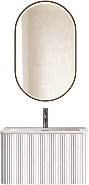 Set Mobili da Bagno Bianco 60 cm Mobile Bagno Sospeso con Lavabo Integrato e Specchio LED Ovale