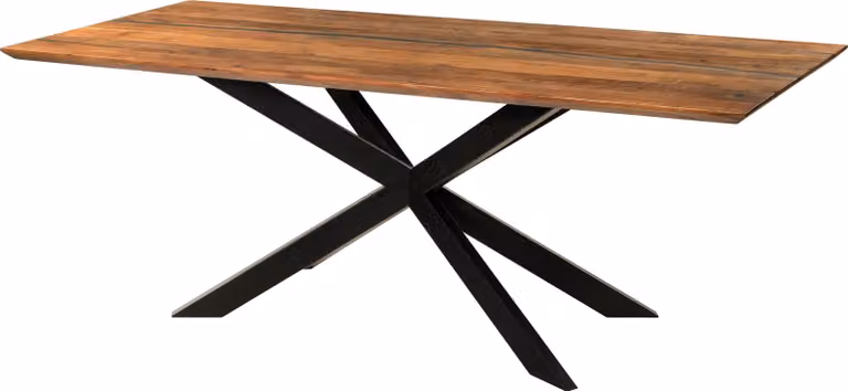 MASSIVMOEBEL24 | Tavolo da pranzo in legno di acacia e resina epossidica nera 180x90x76 laccato natur / gambe incrociate antracite matt EPOXY