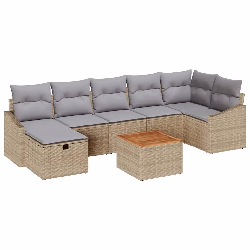 Set Divano da Giardino vidaXL 8 Pezzi in Polyrattan Beige con Cuscini e Tavolino da Caffè – 2