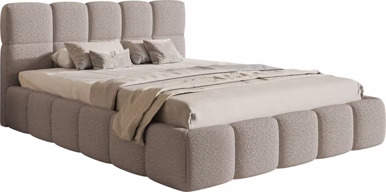 Selsey Cloudy - Letto con struttura imbottita, rivestimento in bouclé grigio chiaro, 180 cm