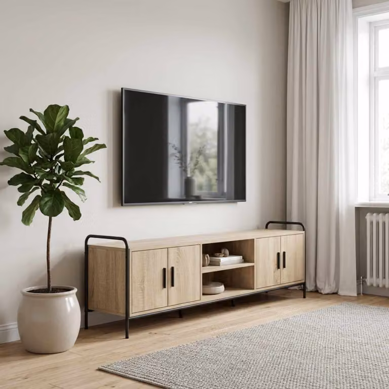 Mobile TV vidaXL in legno ingegnerizzato e metallo, colore marrone Rovere Sonoma, L 167,5 x P 33 x H 50 cm