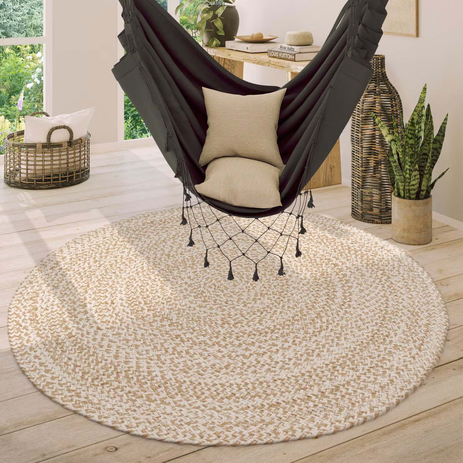 Tappeto rotondo in iuta e cotone Vibora beige Diametro: 160 cm – 3