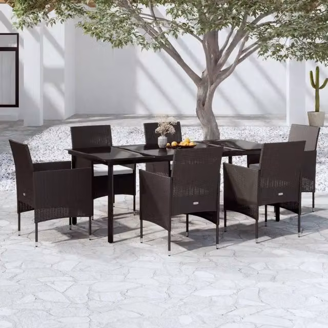 Set da Pranzo da Giardino 7 pz con Cuscini Nero 3099285