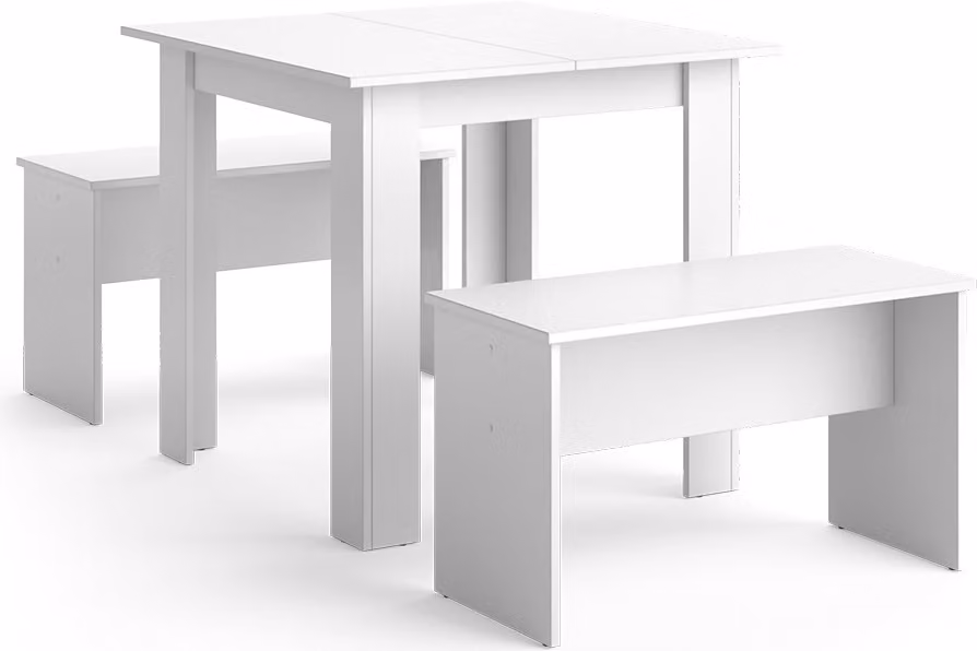 Set di tavoli da pranzo Vicco Sentio Bianco 80 x 80 cm con 2 panche, Model 37271