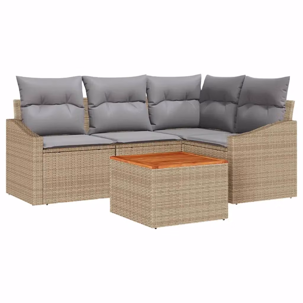 Set Divano da Giardino vidaXL 5 pz in Polyrattan con Cuscini Beige e Grigio – 2