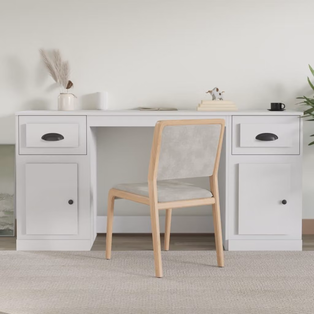 The Living Store Scrivania con contenitore in legno bianco