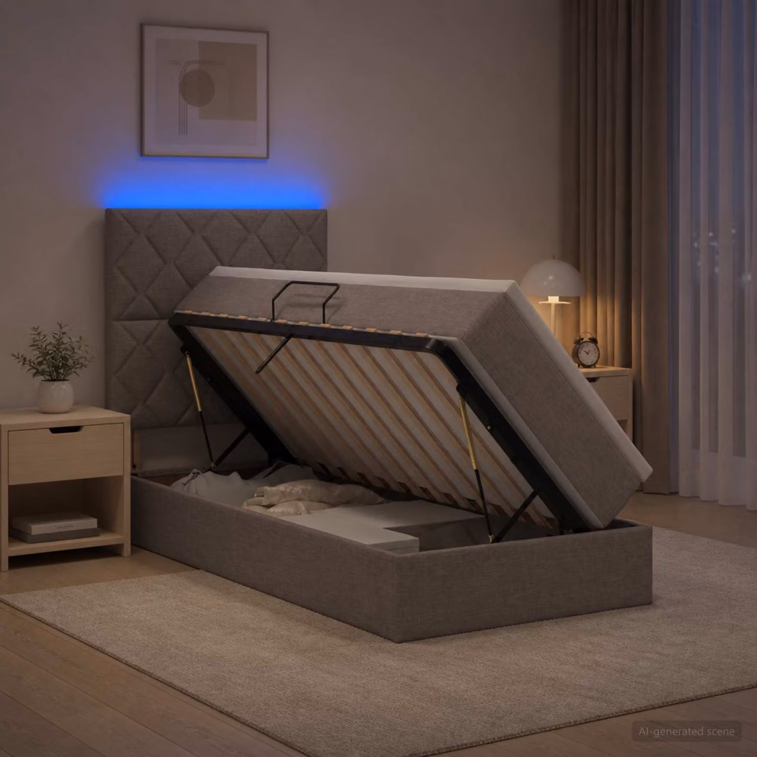 Letto con contenitore vidaXL con illuminazione LED e porta USB, colore grigio, L/P/H: 100 x 200 x 128 cm