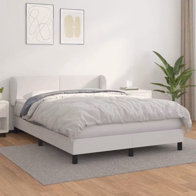 Letto con Giroletto a Molle e Materasso Ibrido vidaXL in Similpelle Bianco L/P/H: 193 x 147 x 88 cm – 1