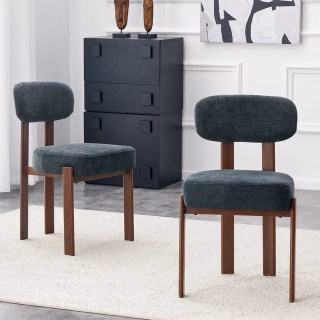 Set di 2 sedie da pranzo in lino nero imbottite con schienale curvo e struttura in metallo 82;5 × 57 × 49 cm
