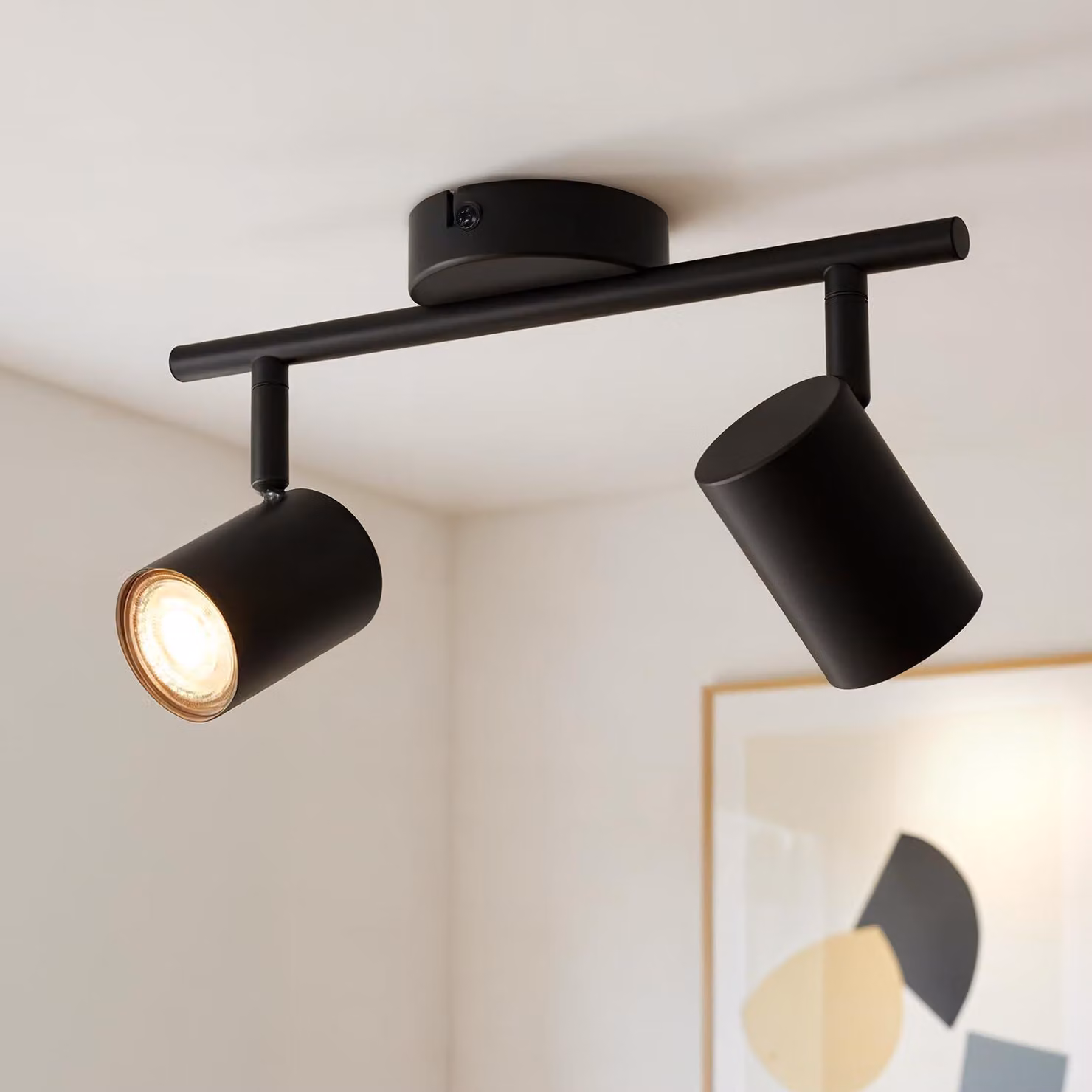 Lampada a soffitto LED con 2 faretti orientabili, moderna plafoniera nera