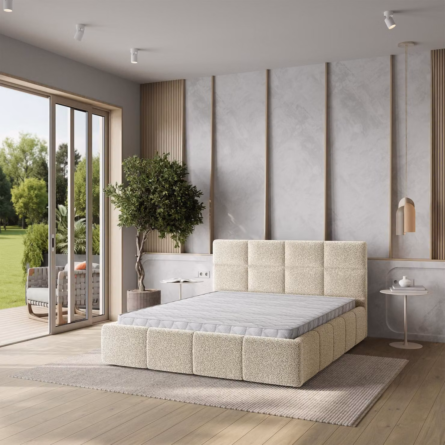 Letto imbottito Masseno COMO Q 120x200 cm, letto imbottito con cassetti - color crema, QUELLE 02