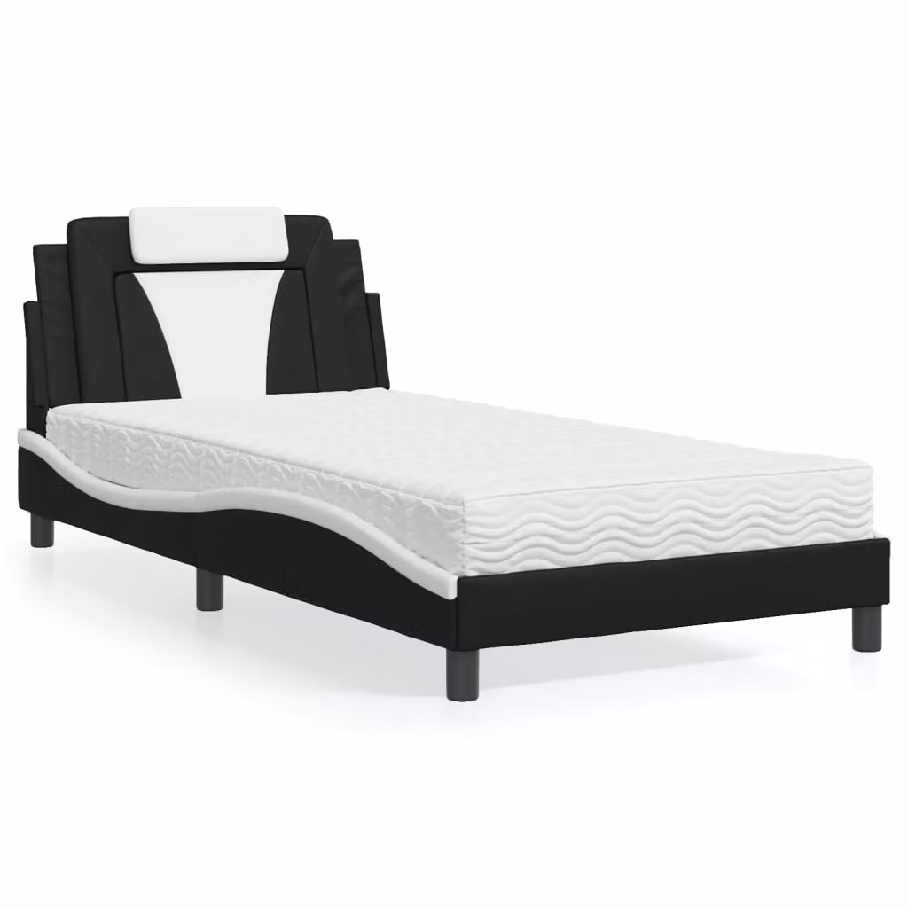 Letto Viana vidaXL con Materasso in Similpelle Nero e Bianco 100x200 cm