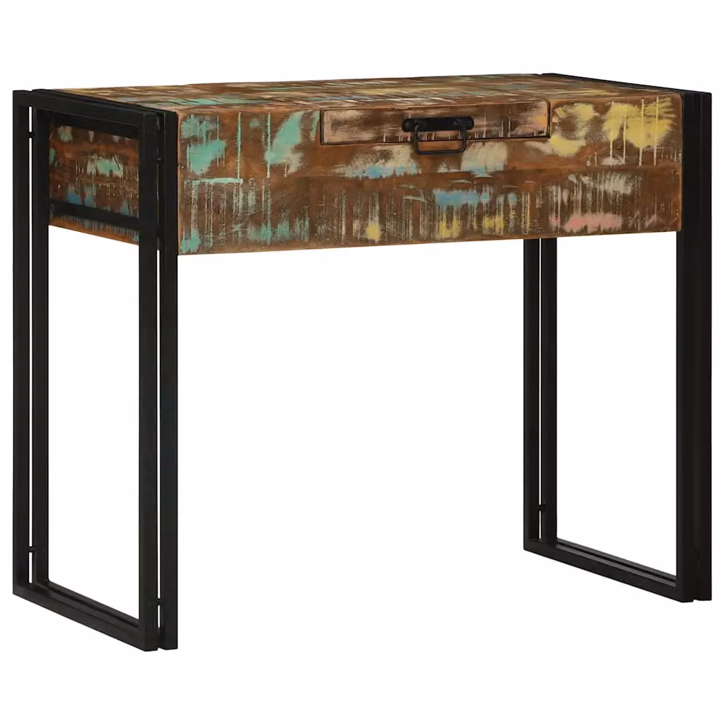 vidaXL Tavolo da Trucco in Legno Massello di Recupero Stile Industrial Multicolore L: 90 cm, P: 50 cm, H: 75 cm