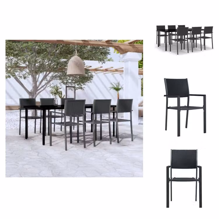 vidaXL set da pranzo da giardino 7 pezzi nero - Set di mobili da giardino